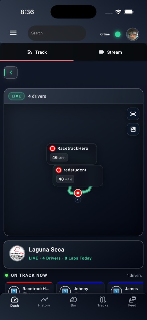LapsHub live timing map with drivers on track